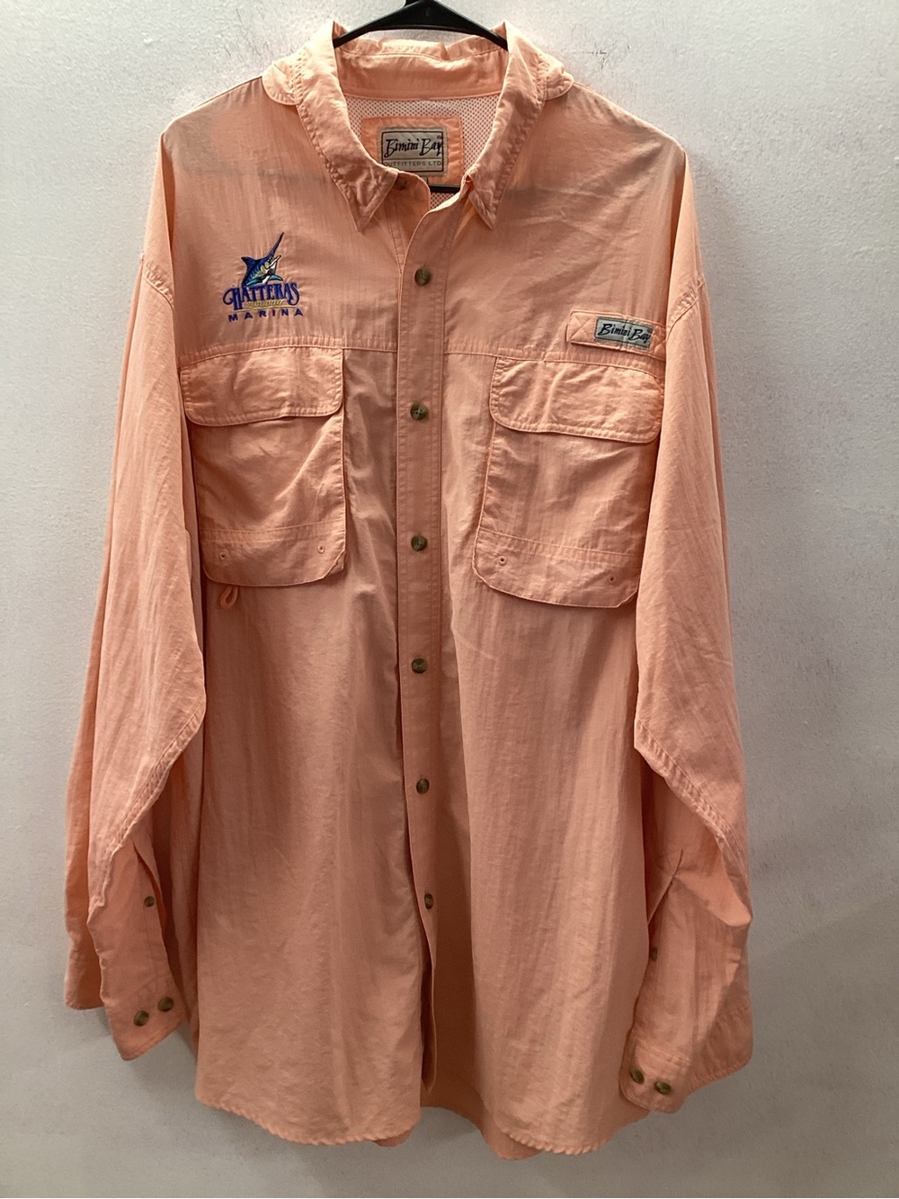 Bimini Bay Men's Long-Sleeve Button-Down Shirt in Peach Embroidered Vented
